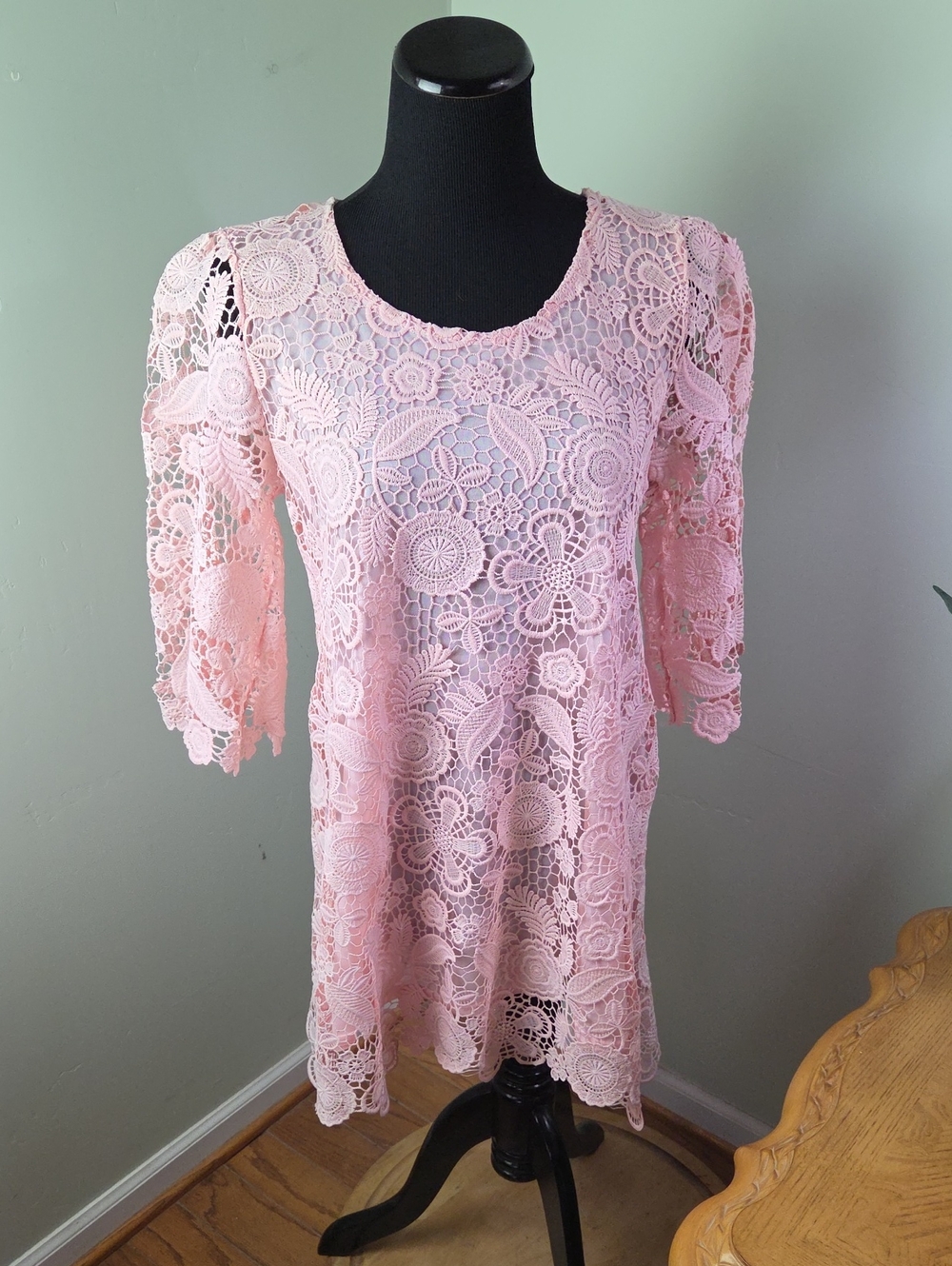 Pretty Angel Baby Pink Lace Crochet Mini Dress